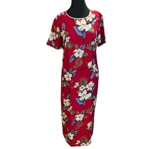 Iolani Hawaii Vintage‎ 80s Red Multicolor Floral Print Maxi  Women's Dress Small